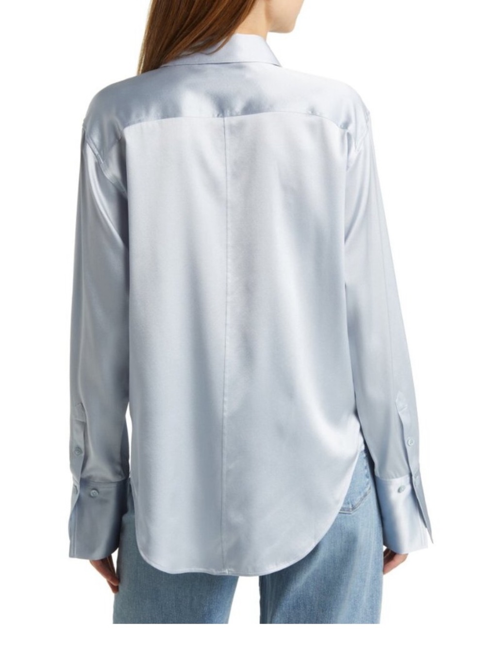 Frame The Standard Women's Stretch Silk French Cuff Button-Up Blue Blouse NWT - Picture 3 of 14